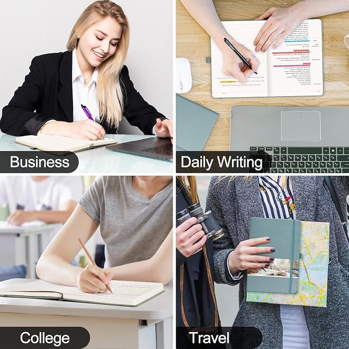 EMSHOI A5 College Ruled Notebook, 256 Numbered Pages 120GSM Ink-Proof Faux Leather Hardcover Lay-Flat Lined Journal for Work Office School Travel Writing, Small 5.75" x 8.38", Black