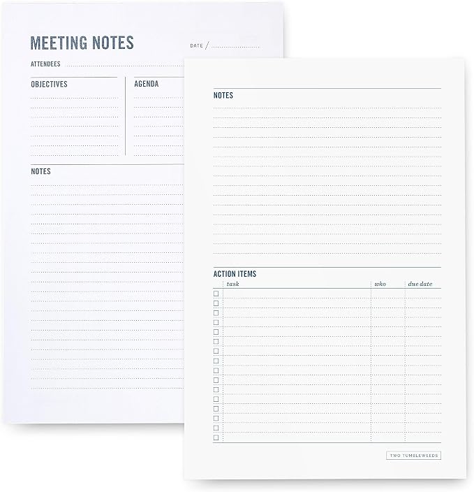 Meeting Notes Notepad - 6x9" - Double Sided Planning Pad - Objectives, Notes, Action Items & Follow-Ups - Undated Meeting Agenda - 50 Double-Sided Sheets