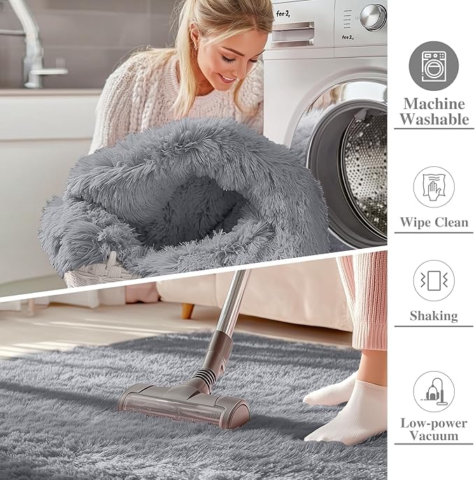 OLANLY 8x12 Machine Washable Large Area Rugs for Living Room, Bedroom, Soft Fluffy Shaggy Bedside Rug, Indoor Floor Carpet for Kids Girls and Boys, Dorms, Nursery, Home Decor Aesthetic, Light Grey