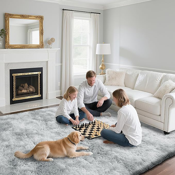 Fluffy Rug Shag Area Rug, Mottling Grey 5x8 Area Rugs for Bedroom, Small Bedside Rug, Soft Fluffy Shag Entryway Throw Rugs for Living Room Bedroom Room Home Decor
