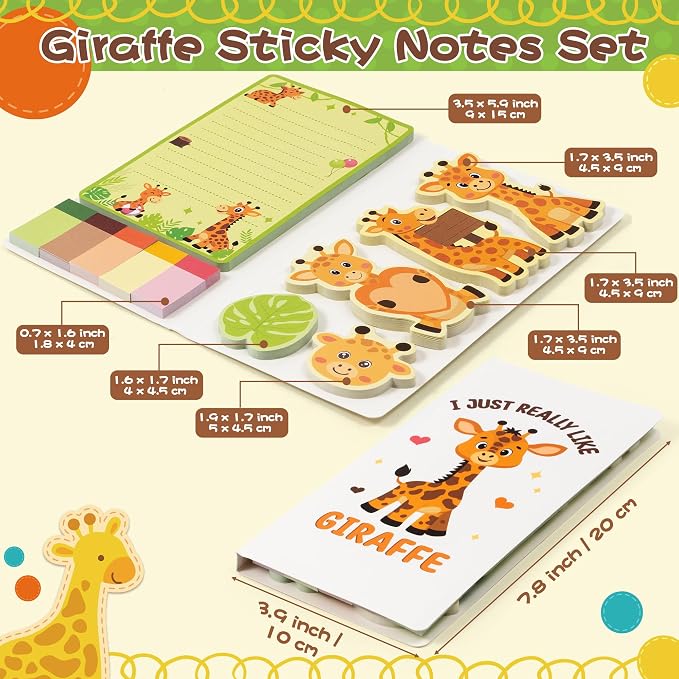 B1ykin Cute Sticky Notes Set - I Just Really Like Giraffe Self-Stick Notes Pad, 550 Sheets Writing Memo Pages Sticky Notepad for Teacher Appreciation Gifts, School Office Party Supplies (Giraffe)