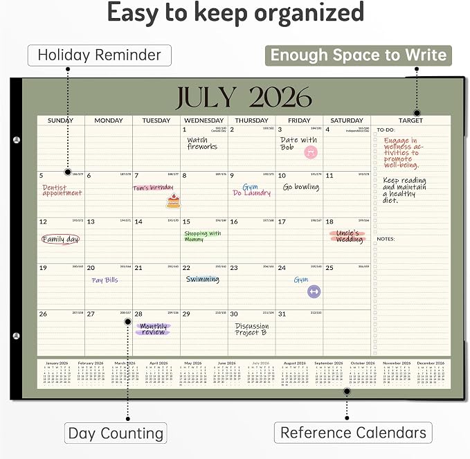 Forvencer Desk Calendar 2026-2027, 20 Months Calendar Runs from May 2026 to December 2027, 22" x 17" Large 2026 Desk Calendar Monthly Planner with Plastic Cover for Home School Office, Green
