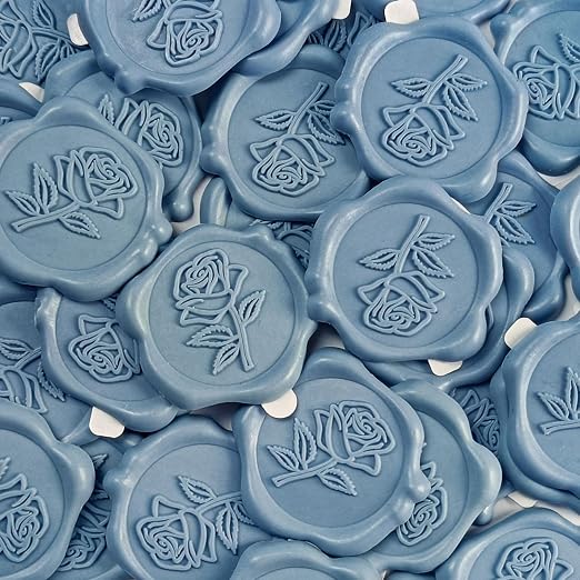 50 Pcs Adhesive Blue Rose Wax Seal Stickers, Blue Rose Seal for Envelope, Wedding Invitation Stickers for Envelope, Invitation, Scrapbook