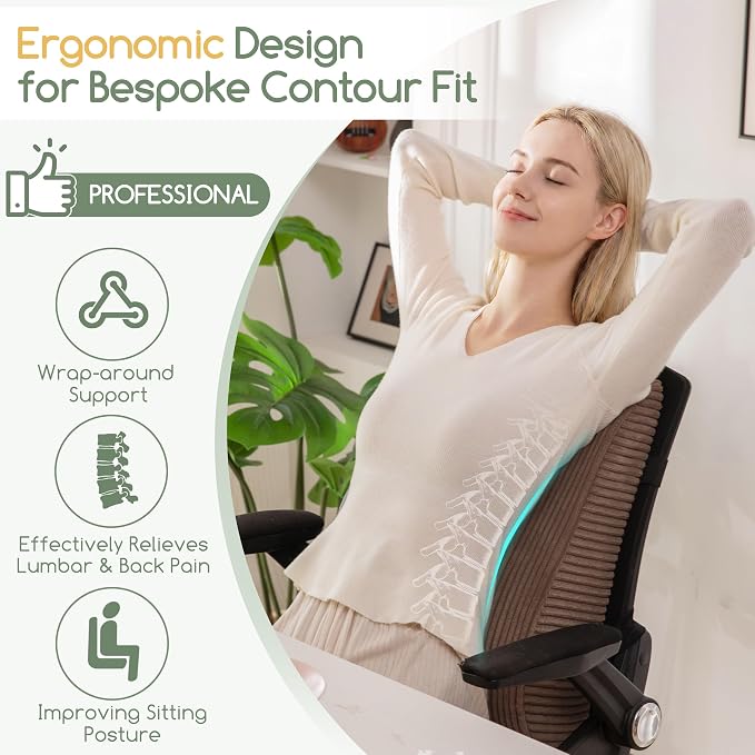 Ergonomic Lumbar Support Pillow for Lower Back Pain Relief, Corduroy Cover Back Support Cushion with Adjustable Straps, Large Size Lumbar Pillow for Office, Gaming & Home Essentials, Large, Brown