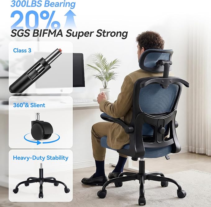 AreShark Office Chair Ergonomic Desk Chairs with Adjustable Lumbar Support& Headrest Hanger, High Back Breathable Mesh Chair with Wheels, Rolling Swivel Comfy Task Computer Chair for Home Work Gaming