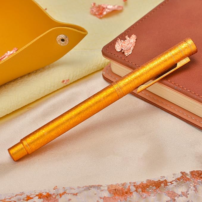 Hongdian 1851 Forest Fountain Pen Golden Ice Flowers, Blade Nib Classic Design Calligraphy Pen with Converter and Metal Pen Case
