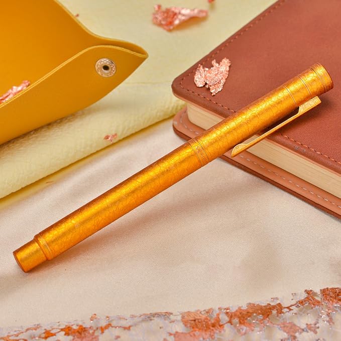 Hongdian 1851 Forest Fountain Pen Golden Ice Flowers, Extra Fine Nib Classic Design with Converter and Metal Pen Case
