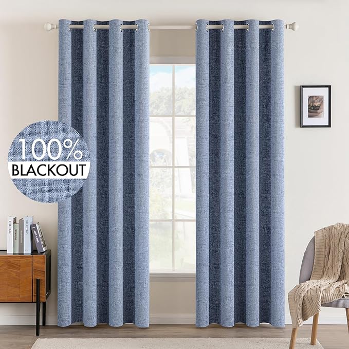 MIULEE Linen Texture Curtains for Bedroom Solid 100% Blackout Thermal Insulated Stone Blue Curtains Grommet Room Darkening Drapes Luxury Decor for Living Room 52x72 Inch (2 Panels)