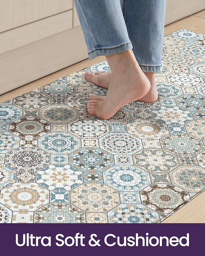 DEXI Anti Fatigue Kitchen Mats for Floor, 23x86, Cushioned Standing Padded Mat Waterproof, Comfort Runner Rug for Laundry Room Office, Light Green