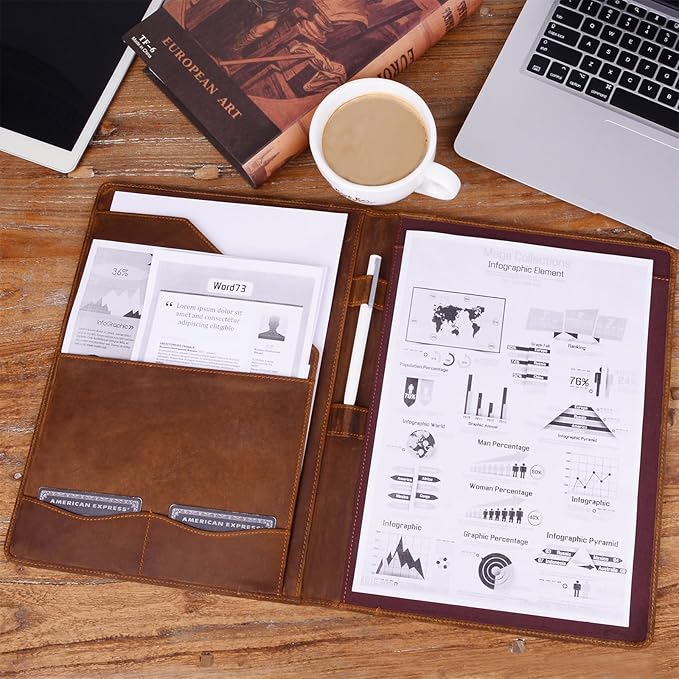 Jack&Chris Leather Portfolio, A4 Document Folder Legal Pad Padfolio, Professional Writing Letter Notepad Clipboard Sleeve Organizer, Resume Folio Binder for Men&Women,JC1823