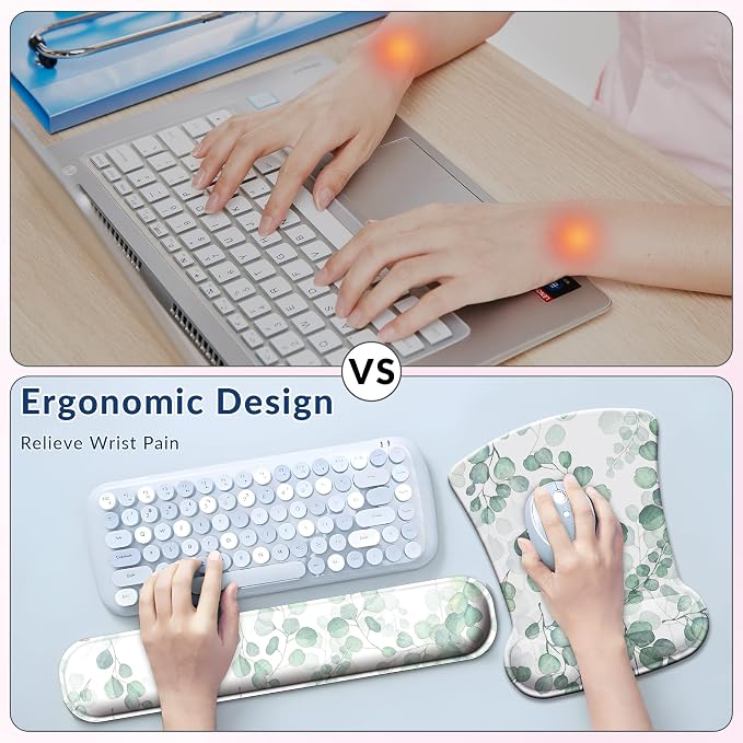 Desk Mat Set + Keyboard and Mouse Pad with Wrist Rest Support,4-in-1 Large Mousepad Computer Mats for Desktop Home & Office -Eucalyptus
