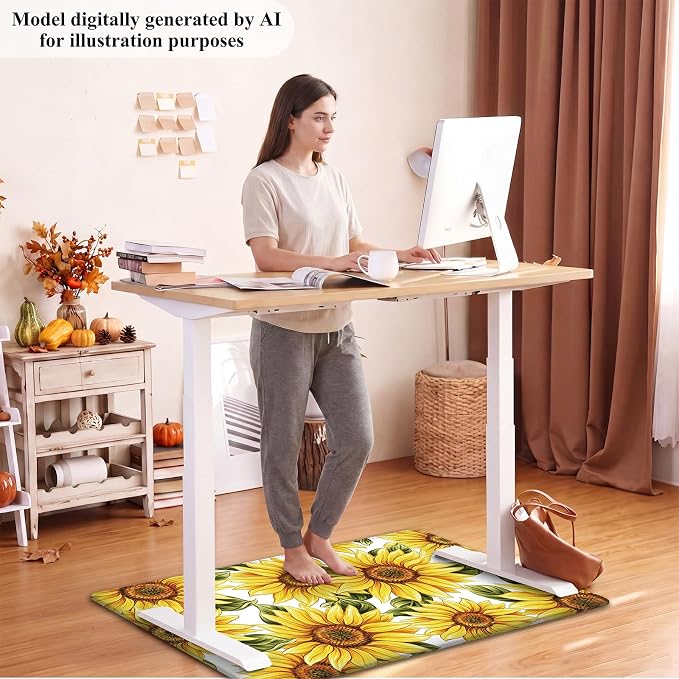 HEBE Fall Kitchen Mat Set of 2, Anti Fatigue Kitchen Mats for Floor | Cushioned Non Slip Autumn Kitchen Rugs and Runner Set, Waterproof Sunflower Floor Carpet for Harvest Thanksgiving