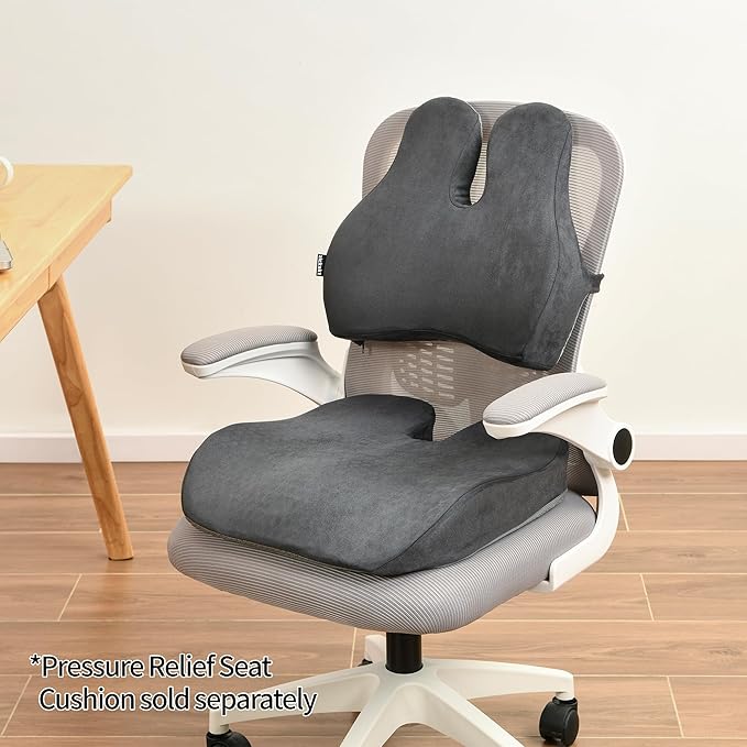 Lumbar Support Pillow for Office Chair - Memory Foam Back Cushion for Chair, Car, Couch - Lumbar Pillow Promotes Better Posture, Back Pain Relief with Adjustable Strap & Non-Slip