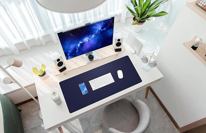 AFIING Desk Mat, Blue, 35.4" x 17", Cork Desk pad Protector | Dual-Sided Cork & PU Leather, Waterproof, Non-Slip for Mouse Pad, Office, Home & Writing