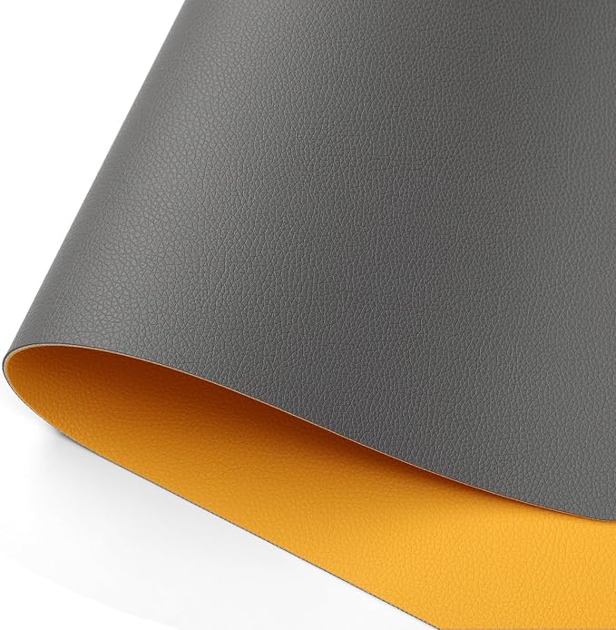 Dual Sided Desk Pad Faux Leather Desk Mat Large Mouse Pad | Desk Pad Protector Non-Slip Waterproof Desk Mouse Pad for Writing Desk, Office, Home(Yellow Gray 35.4"X17")