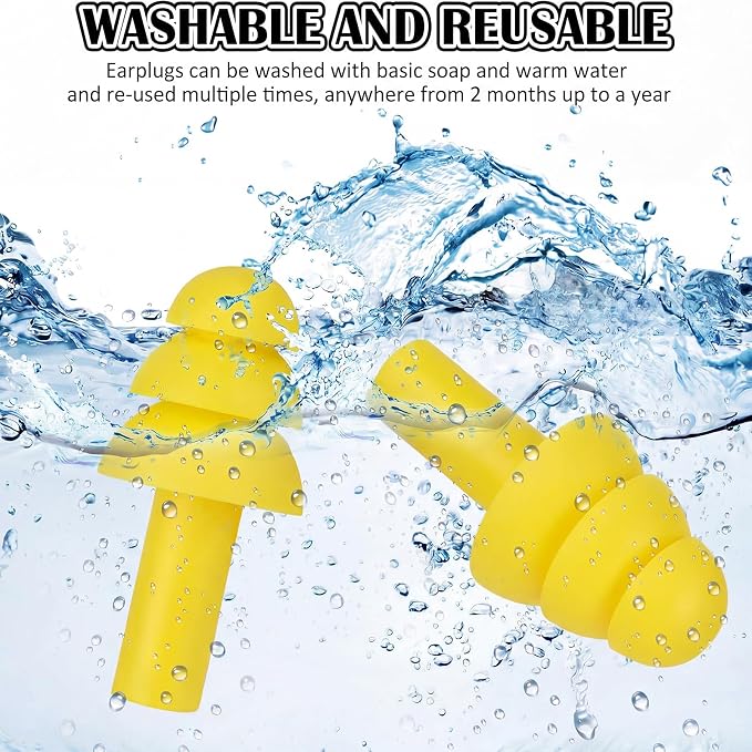 24 Pairs Yellow Ear Plugs Bulk NRR 29dB Reusable Silicone Ear Plugs with Plastic Cases Soft Foam Plug for Sleeping Noise Cancelling Concerts Shooting Swimming Noise Reduction