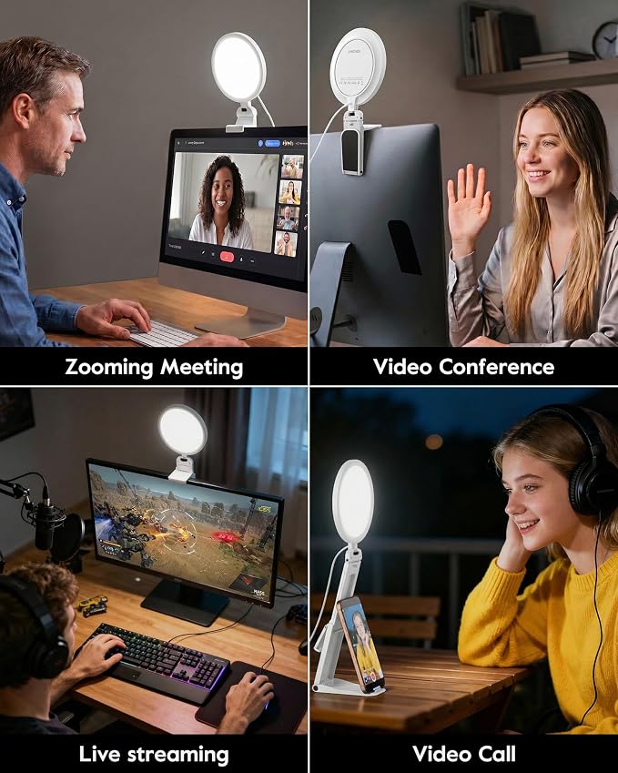 Ring Light for Laptop, 5" Eye-Caring Lighting with 50 Modes, CRI>97.8, 3000K-6500K Zoom Lighting for Conference, Meetings, Video Call, Recording, Streaming