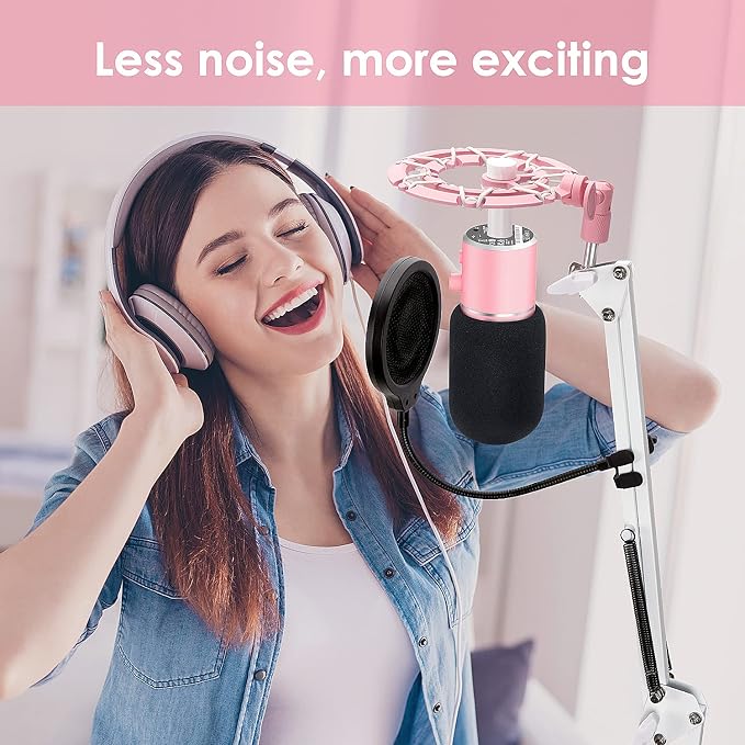 Pink Seiren X Shock Mount and Pop Filter - Pink Microphone Shock Mount for Razer Seiren X, Seiren V2 X Microphone, Shock Mount Mic Holder Compatible for Razer Seiren X Boom Arm Stand by YOUSHARES