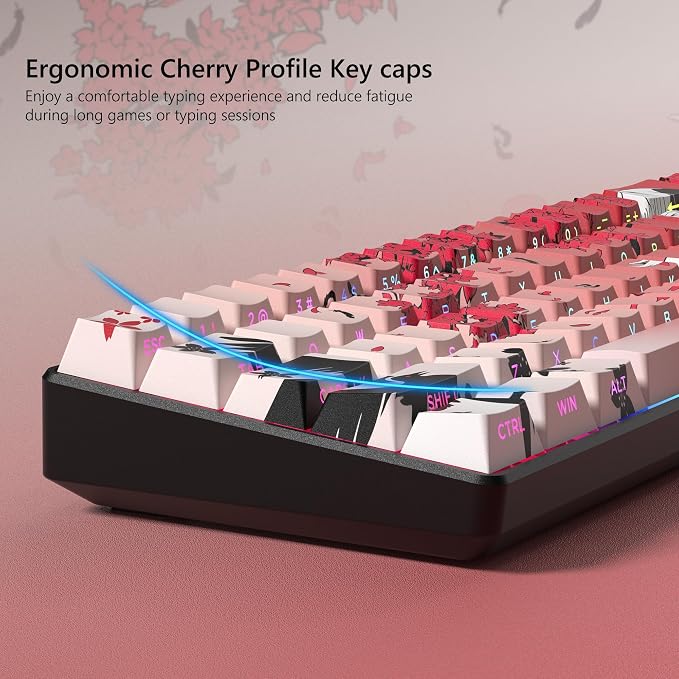 Rainy Japanese Anime Keycaps Shine Throgu Key Caps,Cherry Keycaps 129 Keys PBT Dye Sublimation Custom Keycaps Set for Mechanical Keyboard 61/64/75/84/87/104/108 Layout with Key Puller (Red)
