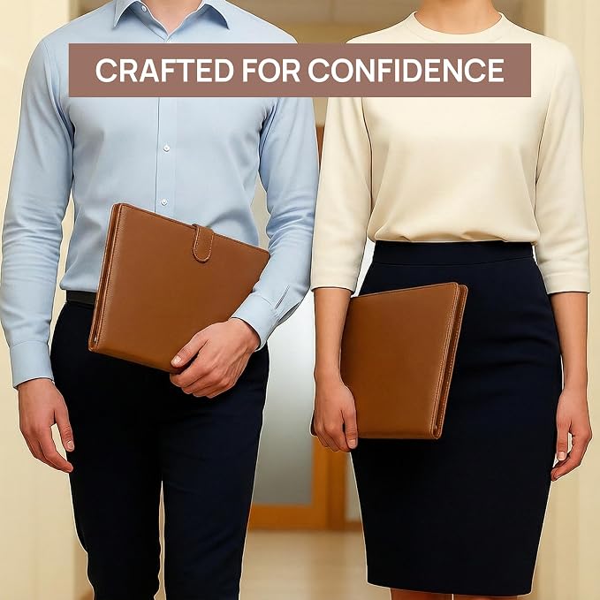 Professional Padfolio with Notepad Included | Faux Leather Portfolio Folder with Clipboard, Resume Folder, Legal Pad Holder, Business Card Holder | A4 Letter Size | Brown