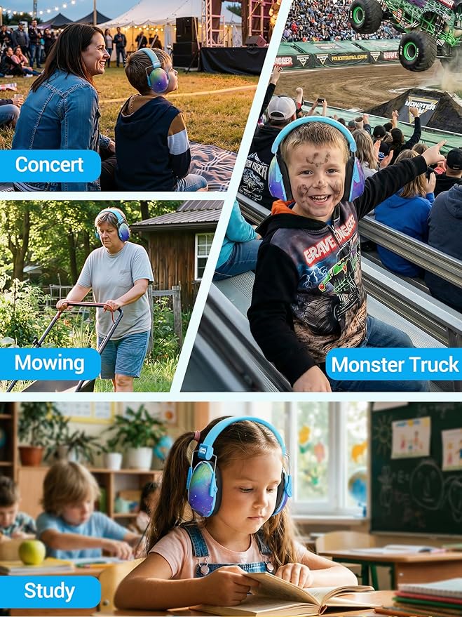 Kids Ear Protection for Monster Jam, 27.4dB Noise Cancelling Headphones for Kids Adults, Adjustable Ear Muffs for Noise Reduction for Austim, Fireworks, Concerts and Sports Events