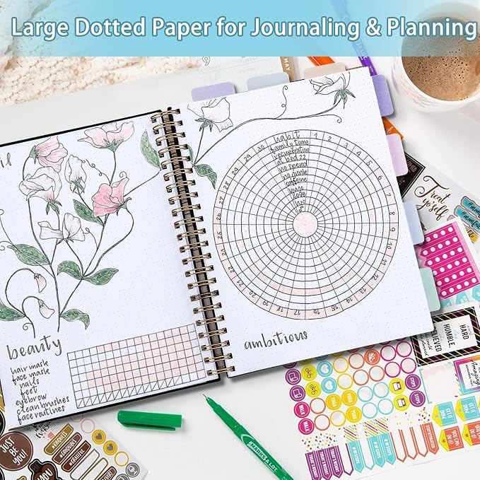 Spiral Notebook, Dotted Notebook, 8.5" x 11", 300 Page Hardcover Large Dot Grid Notebook Journal for Bullet, Notes, Thick Paper Fights Ink Bleed, A4 Leather Journal for Women Men, 24 PCS Tabs, Green