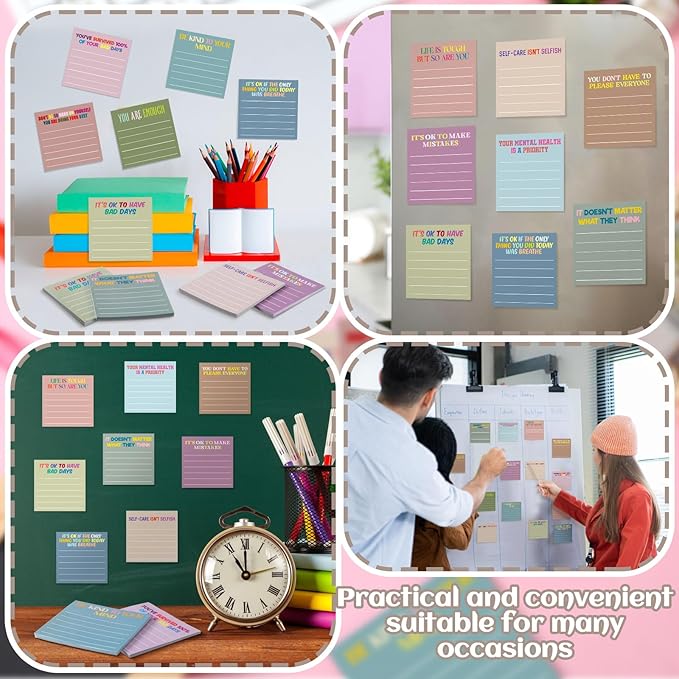 Yinder 24 Pcs Inspirational Sticky Notes Thank You Gift Motivational Sticky Note Pad Employee Appreciation Gift Bulk for Staff Coworker Teacher Nurse Office Groups 3 x 3'' (Health,Morandi Color)