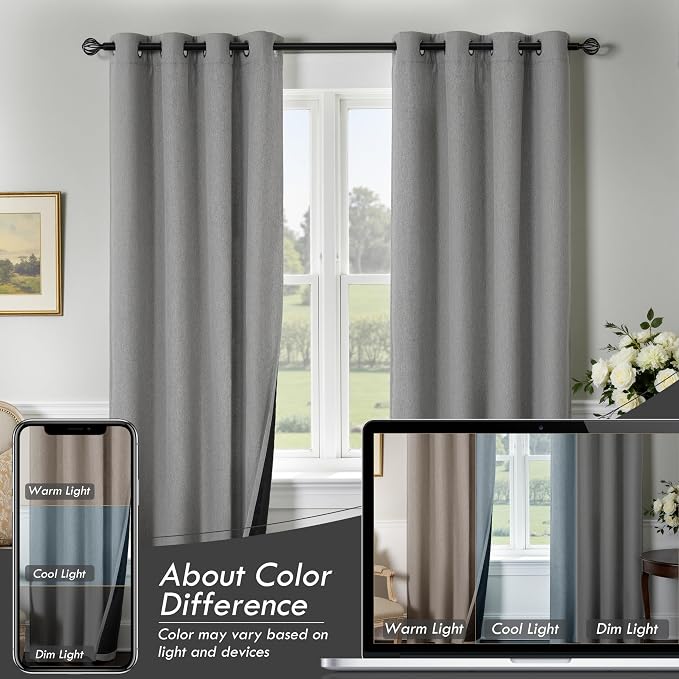 DriftAway Blackout Soundproof Thermal Insulated Linen Textured Curtains with Quilted Thermal Lining for Cold and Heat Blocking Noise Reducing Daytime Sleep 1 PC 52 Inches by 96 Inches Gray