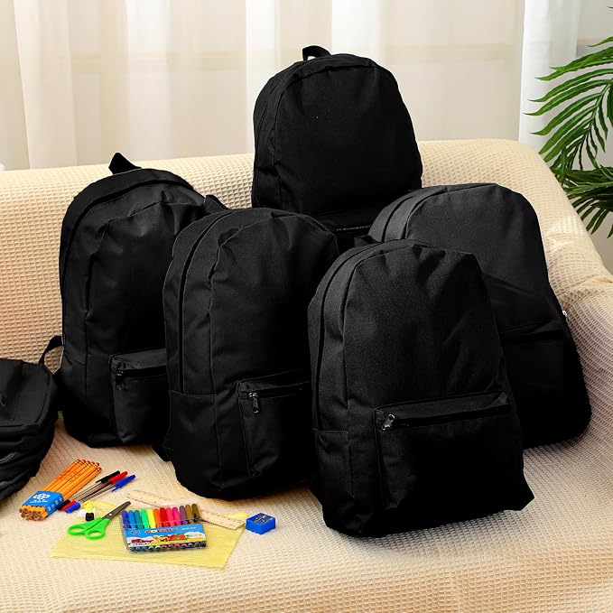 Silkfly 24 Pack 17'' Backpacks Bulk with 24 Stationery Supply Sets, Bookbags and Writing Accessories Kit for Donation(Black)