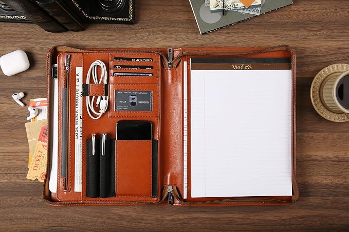 DUKE&COW Personalized Vegan Leather Portfolio for Men, Brown, A4 Writing Pad Holder Organizer