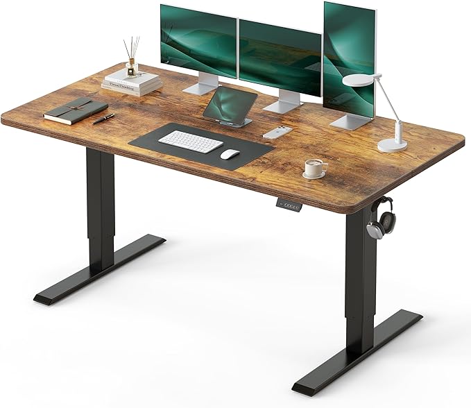 CubiCubi Standing Desk, 63 x 28 Inches Electric Height Adjustable Computer Desk, Sit Stand up Home Office Desk with Memory Presets, Rustic Brown