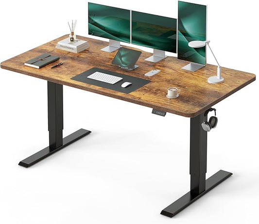 CubiCubi Standing Desk, 55 x 28 Inches Electric Height Adjustable Computer Desk, Sit Stand up Home Office Desk with Memory Presets, Rustic Brown