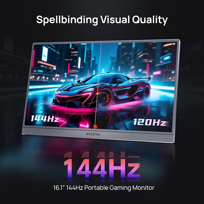 ARZOPA 16.1'' 144Hz Portable Gaming Monitor, 106% sRGB 1080P FHD Kickstand Portable Monitor with HDR, Ultra Slim, Eye Care, External Second Screen for Laptop, PC, PS5, Mac, Xbox-Z1FC Gray
