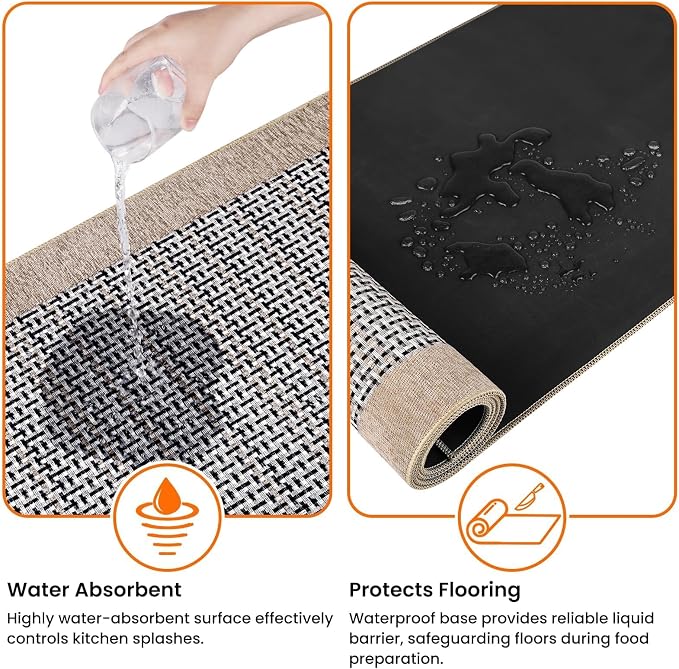 StepRite Kitchen Rugs, Kitchen Mats for Floor, 96"x20" Non-Slip Machine-Washable Kitchen Throw Rug, Absorbent Runner Rugs Office, Sink Standing Desk Mat, Decor Carpet, Khaki