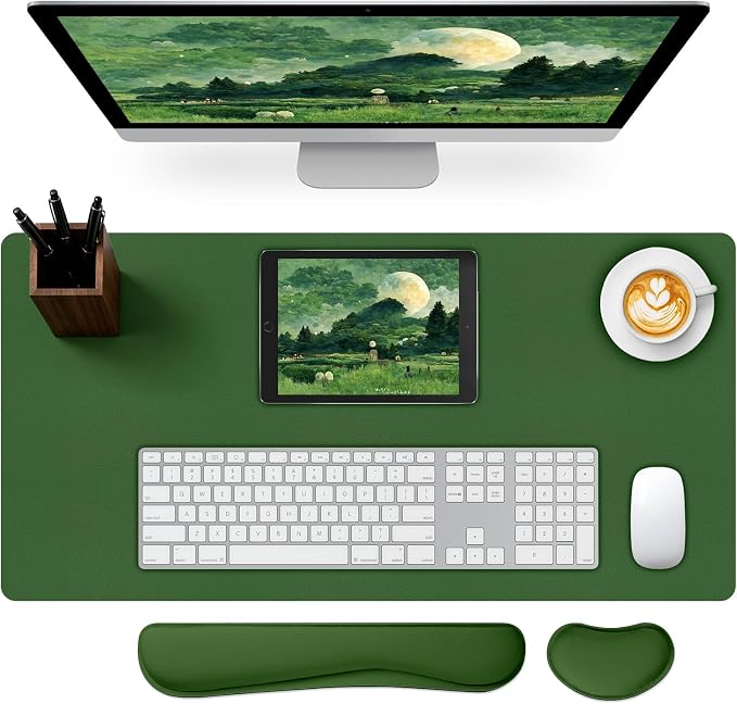 Mouse and Keyboard Pad, 3-in-1 Desk Mat Set, Wrist Rest for Computer Keyboard, Ergonomic Keyboard Wrist Rest Set for Office Home Decor(Olive Green, 31.5" x 15.7")
