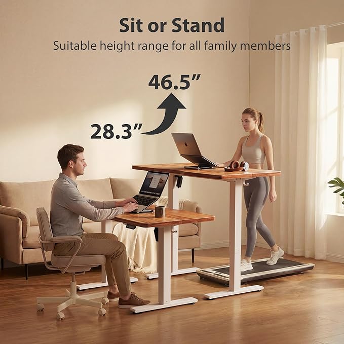 Cubiker Standing Desk, 55x28 Inches Sit Stand Home Office Desk, Electric Stand up Desk, Adjustable Desk with Splice Board, White Frame/Light Rustic Top