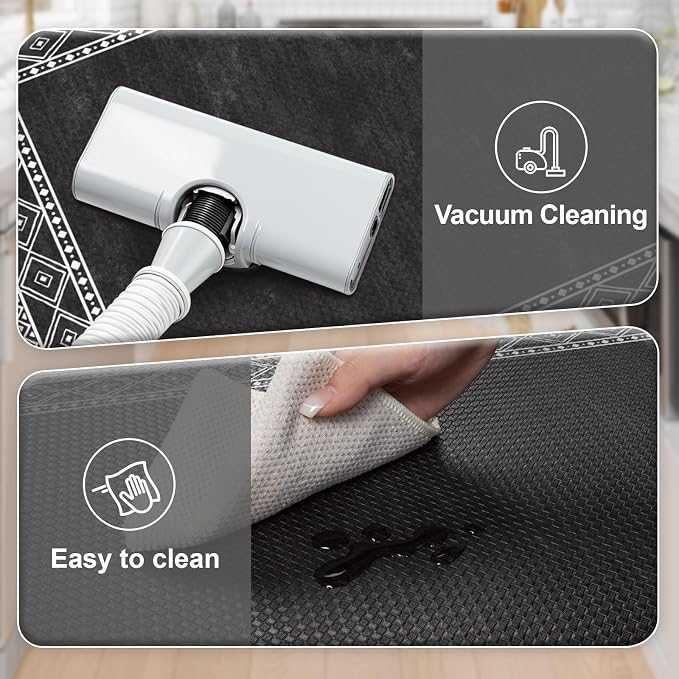 KIMODE Anti Fatigue Kitchen Mats 17"x47"+17"x29", Farmhouse Kitchen Rugs Sets of 2, Cushioned Non Skid Kitchen Mats for Floor, Comfort Kitchen Floor Mats for Sink Laundry Desk Black