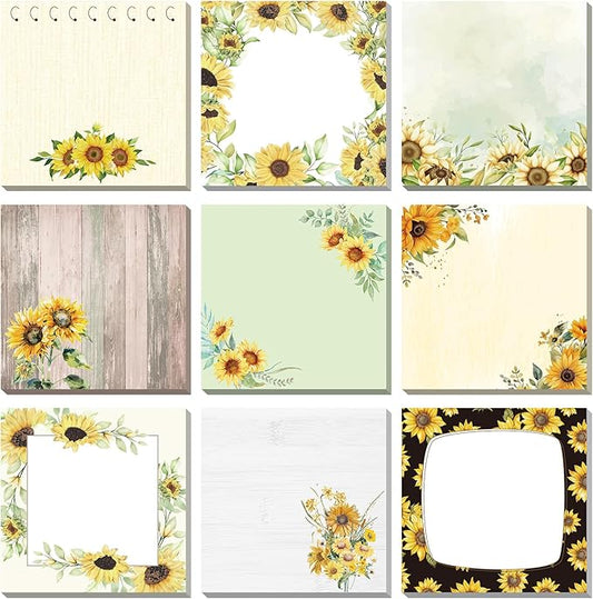 9 Pads Cute Sticky Notes Cartoon Self Stick Notepads 3x3 Inches Notes Adhesive Memo Pad Office Decor Gifts for Students School Teacher Office Meeting(Sunflower)