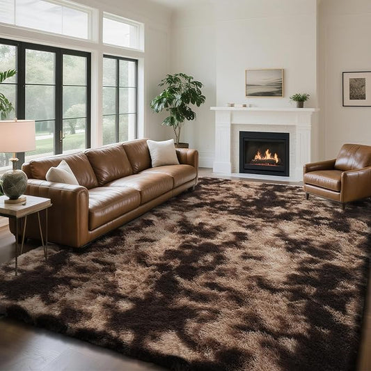 yongyangjuxin Fluffy Rug Shag Area Rug, Mottling Brown 10x14 Area Rugs for Bedroom, Super Soft Shag Rugs for Living Room Bedroom Room Home Decor, Upgrade Anti-Skid Rectangular Fuzzy Rug