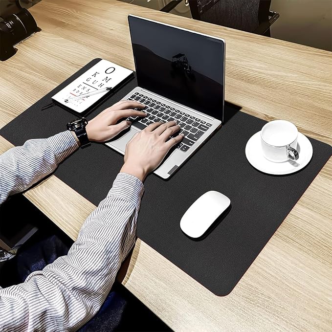Bloss Black Leather Desk Mat Protector,Laptop Desk Pad,Desk Writing Pad,Leather Mouse Pad,Office Desks Mats,Desk mat for Keyboard and Mouse,Dual-Side Computer Mouse Pads for Office/Home.31.5"x 15.7"