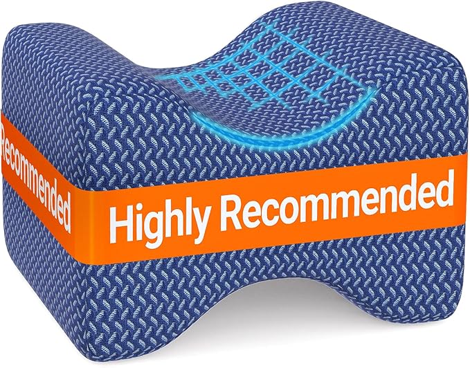 BlissTrends Memory Foam Knee Pillow, Knee Pillow for Side Sleepers, Leg Pillows for Sleeping Blood Circulation, Elevation Pillow for Spine Aligning, Sciatica, Hip, Knee, Ankle Pain, Blue, X-Large