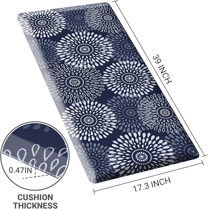LuxStep Kitchen Mat Waterproof Kitchen Rugs for Floor Cushioned Anti-Fatigue Mat Non-Slip Standing Desk Mat Comfort Floor Mats for House Sink Office 17.3" x 39" Blue