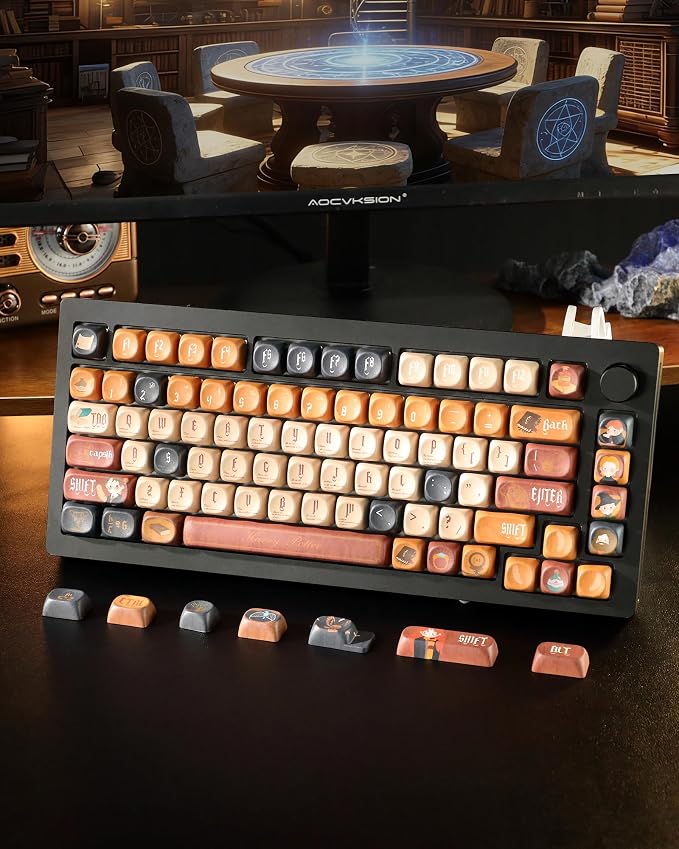 Keymatic Cute Keycaps Magic Academy Theme Keycap Set Dye Sub PBT Custom Keycap 133 Anime MOA Profile Key caps for Mechanical Keyboard for 61/68/84/87/98/99/100/104/108 Keys(Only Keycap Set)