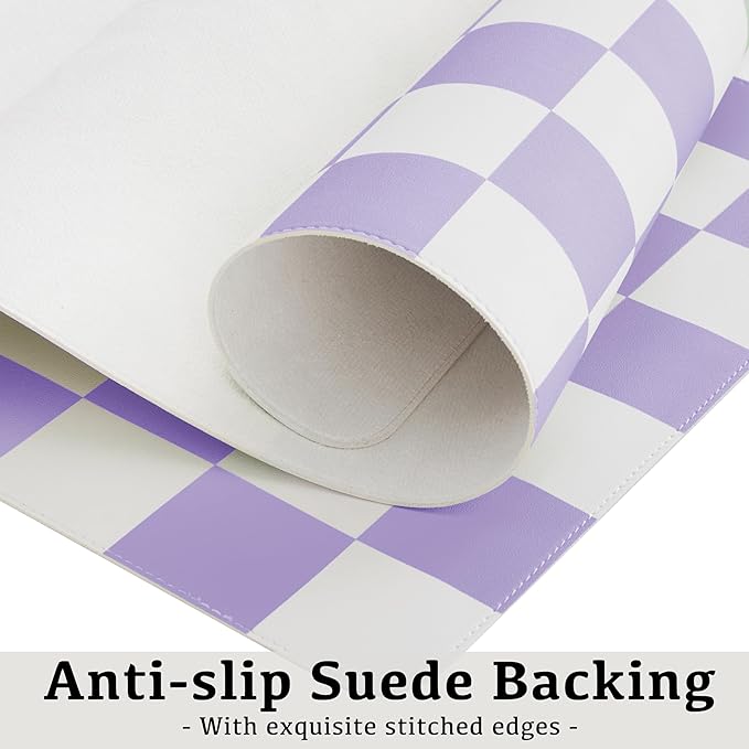 Checkered Desk Mat, Large Cute Aesthetic Retro PU Leather Computer Laptop Desk Mat, Non-Slip Waterproof Mouse Keyboard Pad, Desk Writing Mat for Work/Home (Purple, 23.6" x 13.7")