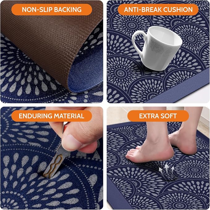 Mattitude Kitchen Mat, 17.3x39in Heavy Duty Ergonomic Comfort Foam Standing Desk Mat, Waterproof Non-Slip Standing Mats and Rugs for Kitchen, Office, Laundry, Blue