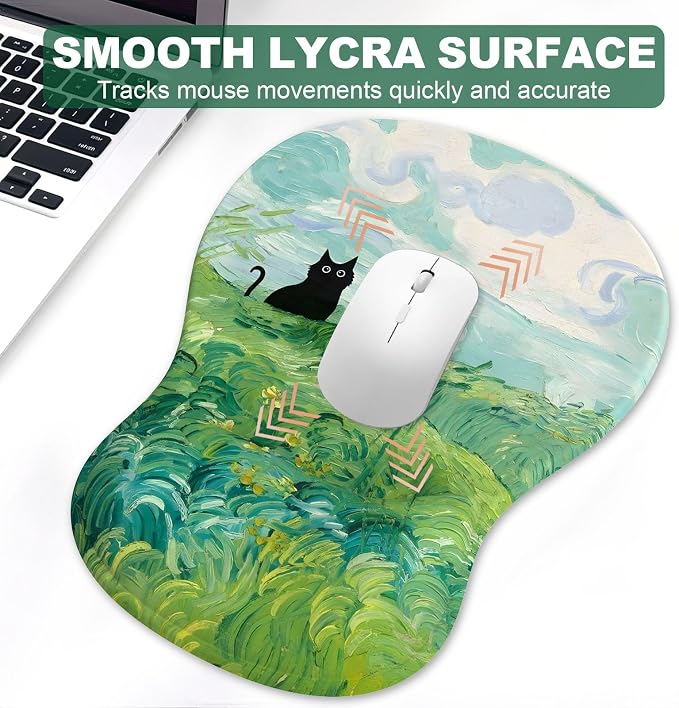 Ergonomic Mouse Pad with Wrist Rest and Keyboard Wrist Rest, Gel Mousepad and Wrist Rest for Computer Keyboard, Pain Relief, Non-Slip PU Base, Mouse Pad with Wrist Support for Gaming, Office, Cat