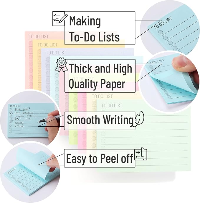 Mr. Pen- to Do List Sticky Notes, 3"x4", 9 Pads, 360 Sheets | Lined Checklist Sticky Pads with Smooth Writing, Easy Peel-Off, Thick Paper for Planning, Office, School & Daily Tasks