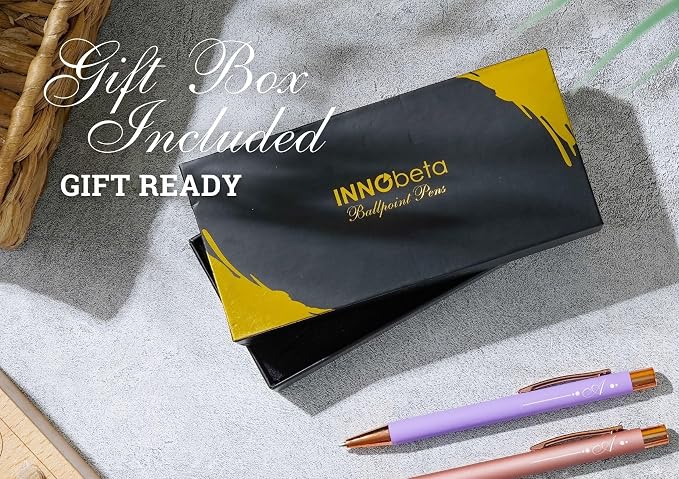 InnoBeta Monogrammed Gifts Ballpoint Pen Set of 4, Initial Letter Gifts for Housewarming, Birthday, Thanksgiving, Christmas - I