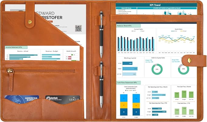 Leather Resume Portfolio Folder for Interview, Professional Padfolio Organizer Binder A4, Graduation & New Job Gift for Men Women – Tan