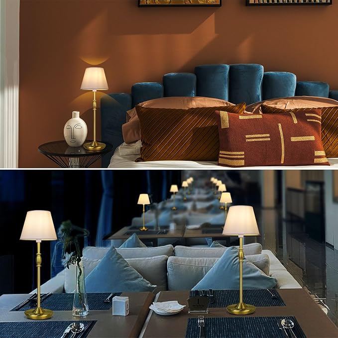 Cordless Table Lamp Portable Small LED Touch Lamp with Dimmer, 18" 2700K Rechargeable Battery Light for Bedside, Dining Room, Bedroom Lamp, Patio, Bar, Night Light, Bathroom (Antique Brass)